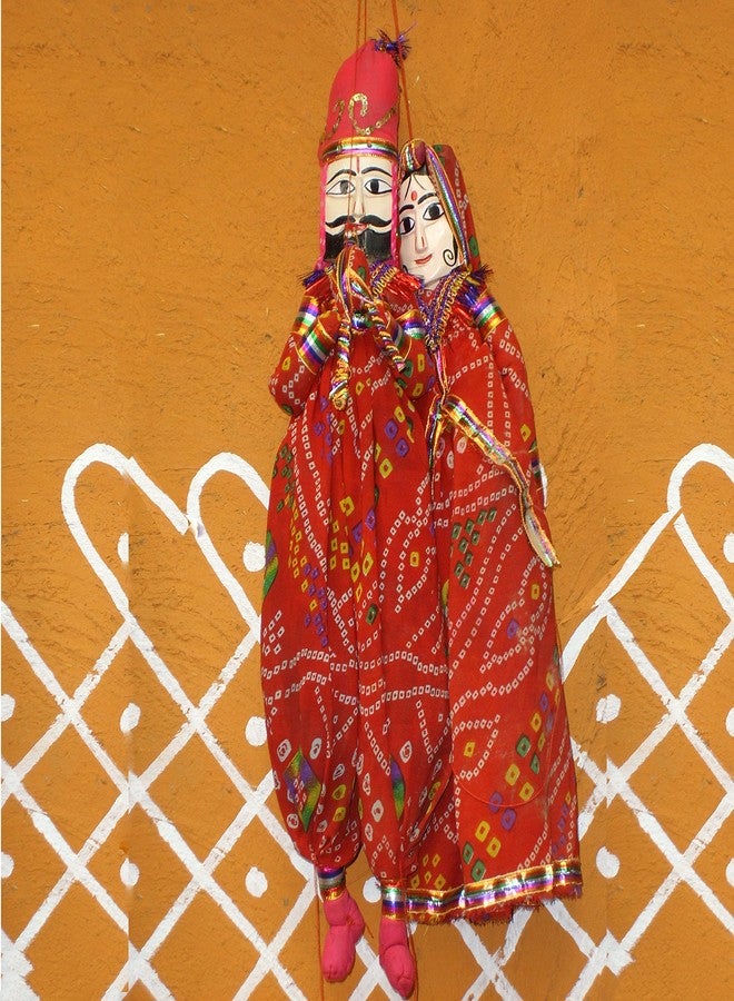 Craftam Rajasthani Handicrafts Colorful Wooden Face String Rajasthani Puppet Kathputli in Pair ( Random Color) - Image 2